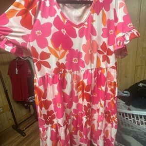 Girls' Pink & Orange Floral Tiered Dress